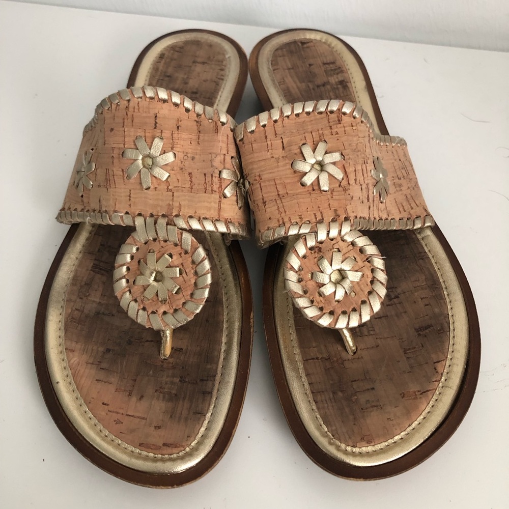 A. Gianetti Cork and Gold Flip Flop Sandals